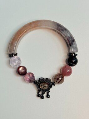 Drunk Osmanthus Natural Stone Open Bangle Bracelet OOAK